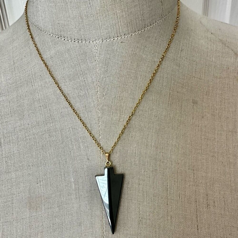 Black Hematite Arrowhead Pendant Necklace on Gold Tone Chain
